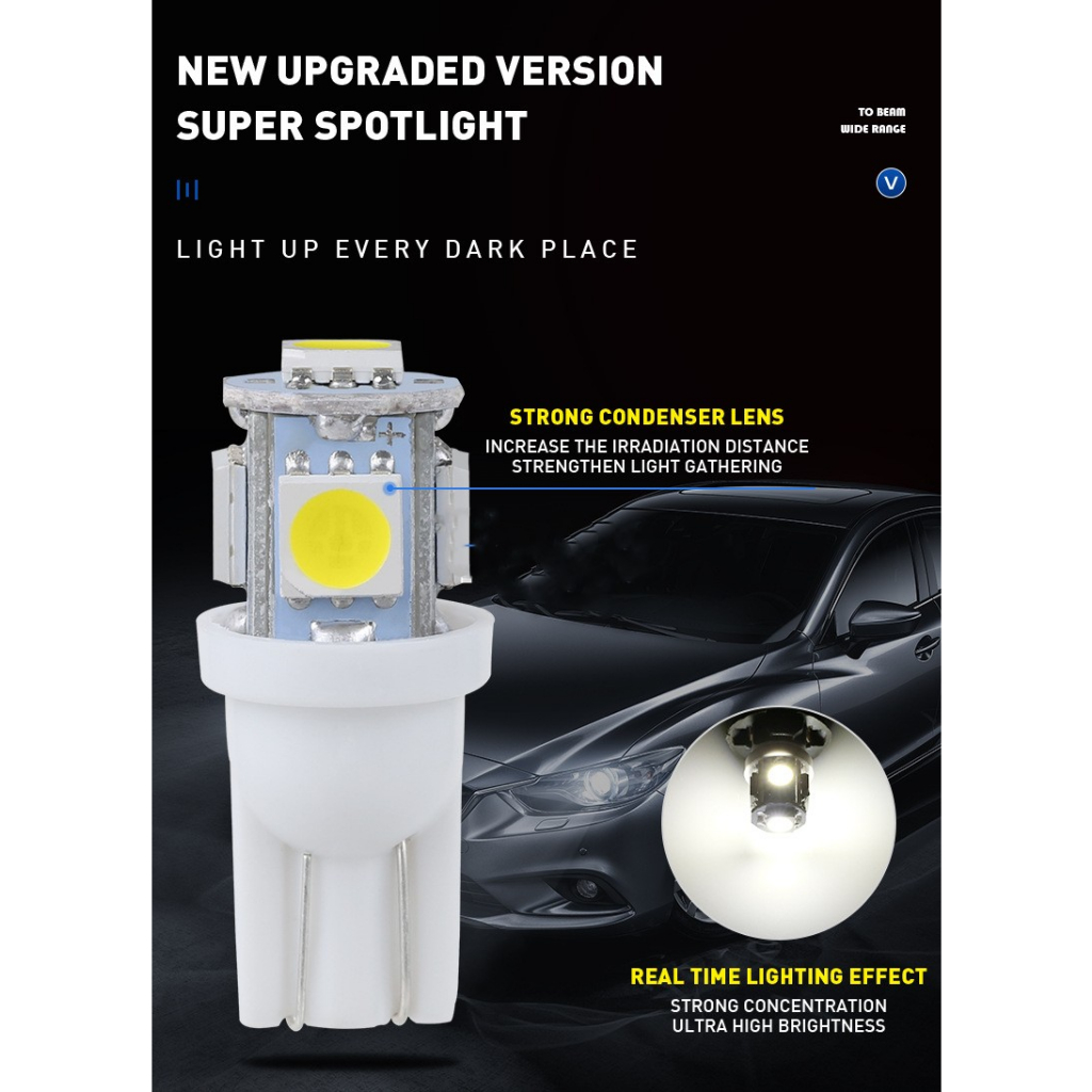 Bóng Đèn LED T10 5050 5smd 5W5 12V Gắn Biển Số Xe Hơi Xe Máy