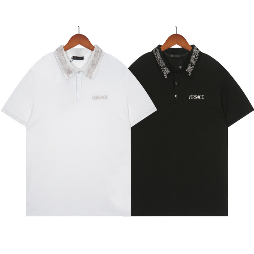 Versace Áo Thun POLO Ngắn Tay Vải cotton Thêu Họa Tiết Thời Trang Cho Nam Và Nữ
