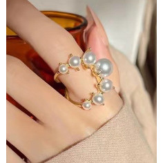 Nhẫn hở đính ngọc trai nhân tạo phong cách hàn quốc thời trang