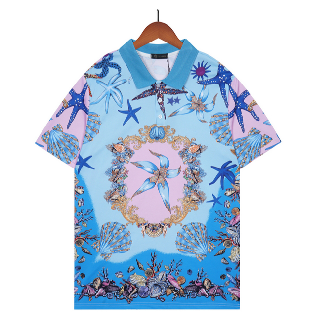 Versace Áo Thun POLO Tay Ngắn Chất Liệu cotton In Họa Tiết Độc Đáo Thời Trang unisex