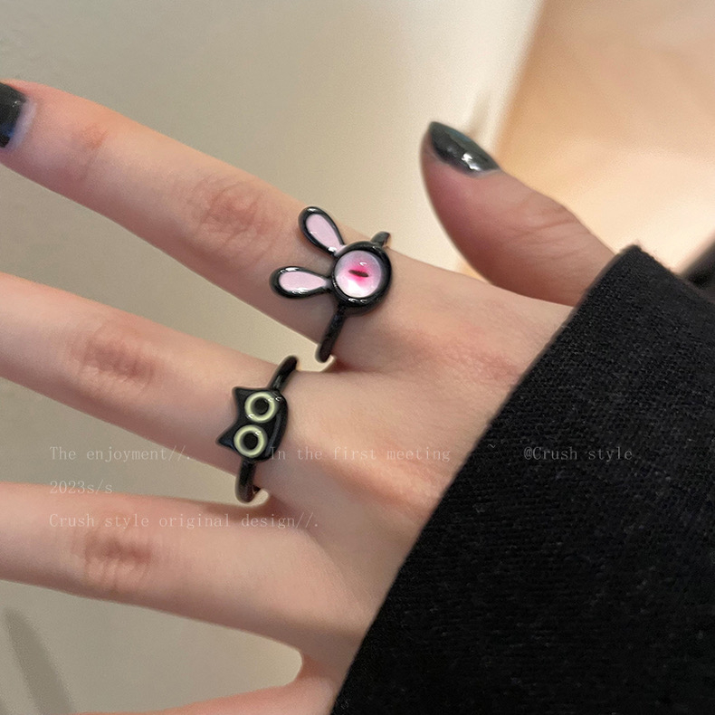 Nhẫn Hở Hình Mèo Đen Vui Nhộn Cho Cặp Đôi