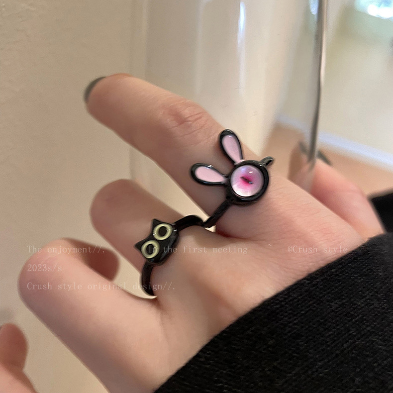 Nhẫn Hở Hình Mèo Đen Vui Nhộn Cho Cặp Đôi