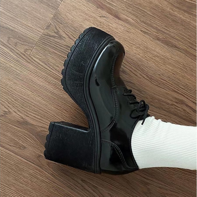 Giày Cao Gót Tăng Chiều Cao 10CM Chất Liệu Da Phong Cách Lolita Pháp Thời Trang 2023 Cho Nữ