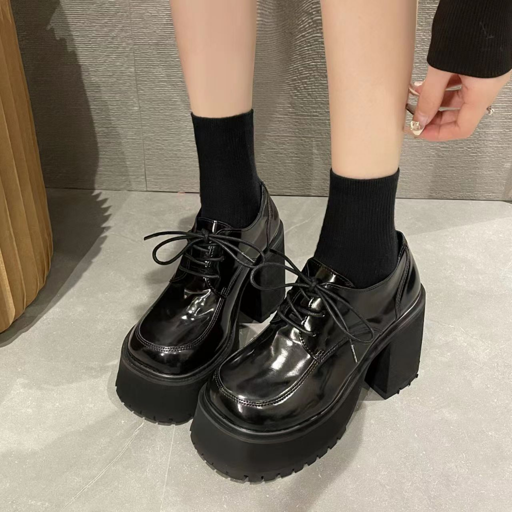 Giày Cao Gót Tăng Chiều Cao 10CM Chất Liệu Da Phong Cách Lolita Pháp Thời Trang 2023 Cho Nữ