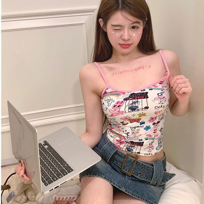 Yeya Áo Hai Dây In Họa Tiết graffiti Mùa Hè Dành Cho Nữ