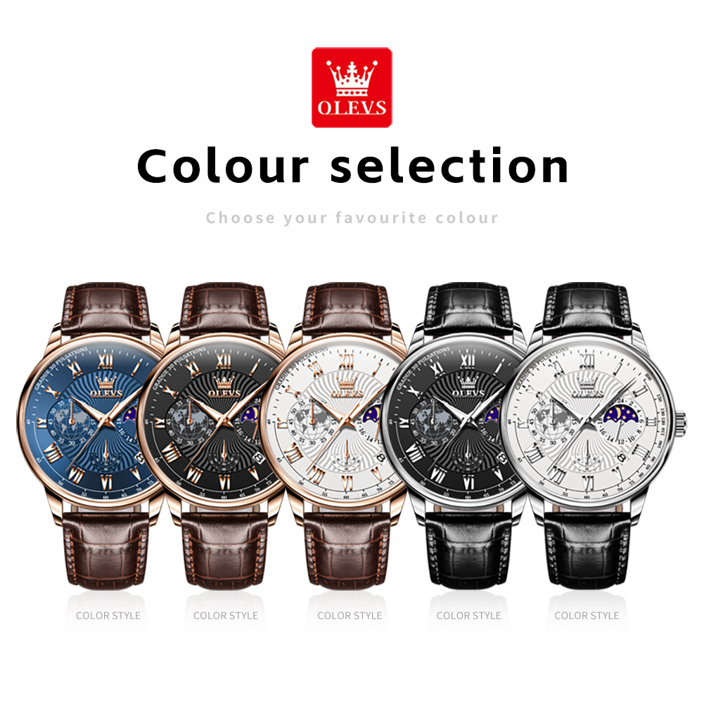 OLEVS Đồng hồ nam chính hãng Dây da chống nước phát 2893