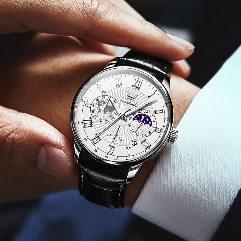 OLEVS Đồng hồ nam chính hãng Dây da chống nước phát 2893