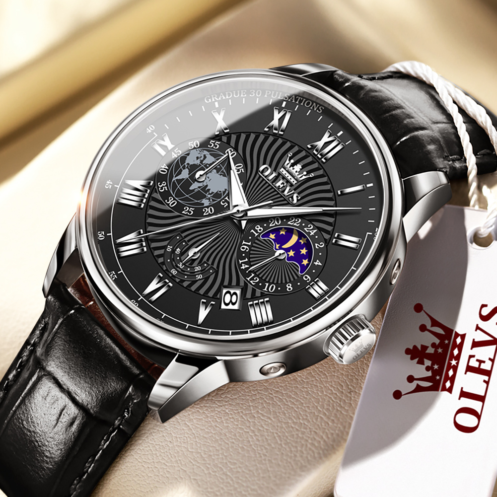 OLEVS Đồng hồ nam chính hãng Dây da chống nước phát 2893