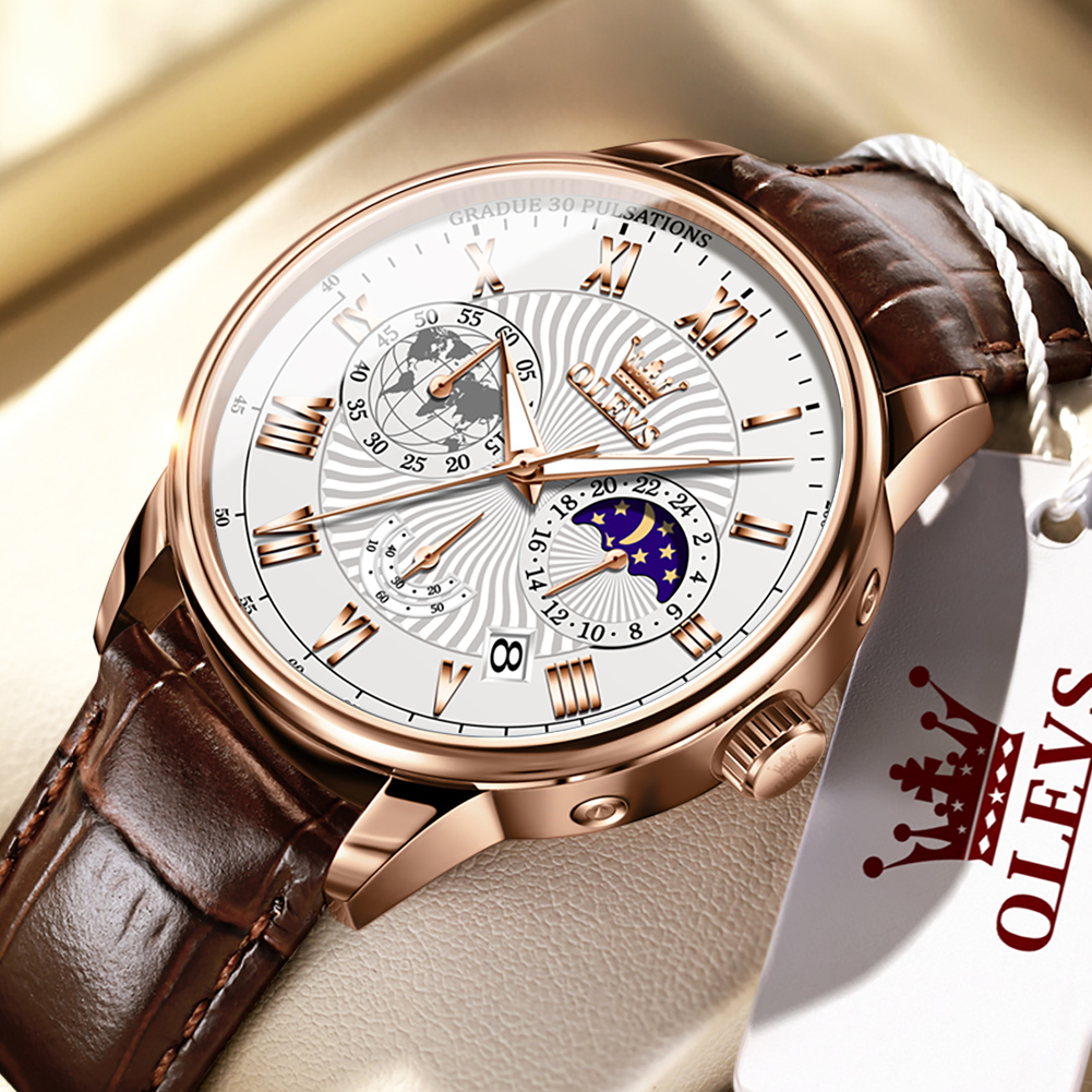 OLEVS Đồng hồ nam chính hãng Dây da chống nước phát 2893