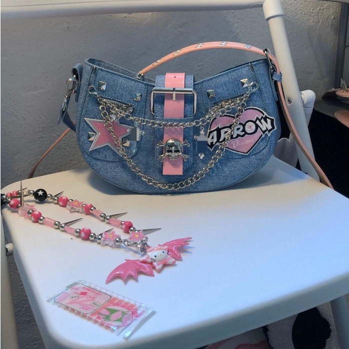 Túi Xách Đeo Chéo Vải Denim y2k Hình Búp Bê Barbie Độc Đáo