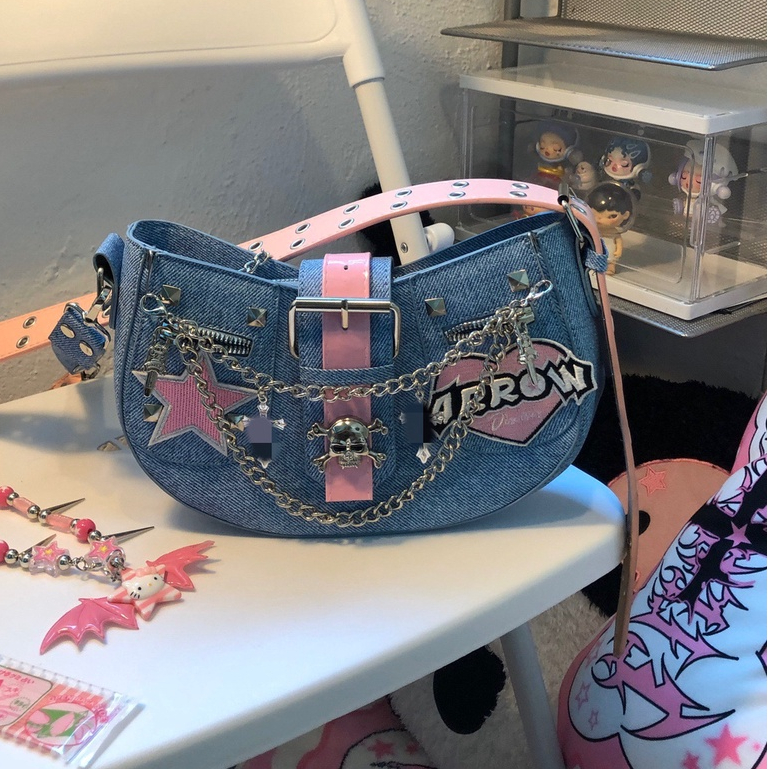 Túi Xách Đeo Chéo Vải Denim y2k Hình Búp Bê Barbie Độc Đáo