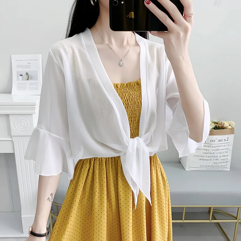 Áo Khoác Voan Mỏng Dáng Ngắn Xinh Xắn Thời Trang Cho Nữ