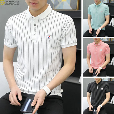 [Hàng có sẵn] Áo polo nam sọc ngắn tay xu hướng hàn quốc ve áo nam thanh niên thông minh mỏng vừa vặn mùa hè áo nam xanh hồng