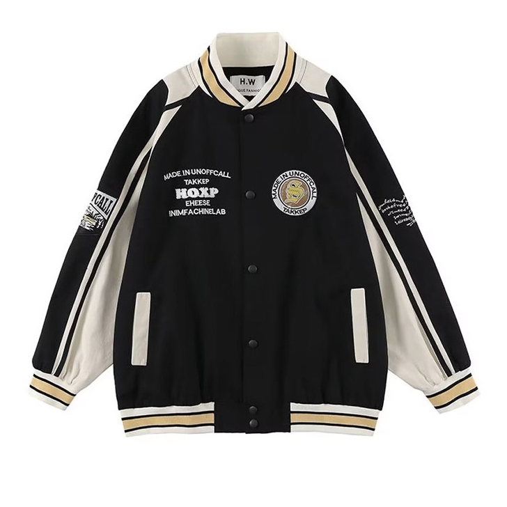 Áo Khoác Bóng Chày Tay Dài Thêu Khối Màu Sắc retro Mỹ Dành Cho Nam Nữ
