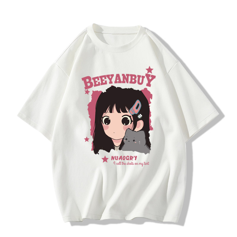 SELVZE Áo Thun Cotton Tay Ngắn Dáng Rộng In Họa Tiết Anime Thời Trang Mùa Hè