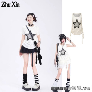 Zhu Xia Áo Thun Không Tay Y2K Dáng Rộng Thời Trang Mùa Hè Cho Nữ