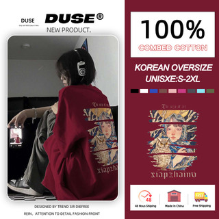 「DUSE」Áo Thun 100% cotton Tay Ngắn Cổ Tròn In Họa Tiết Hoạt Hình Phong Cách Hàn Quốc Cho Nam Nữ