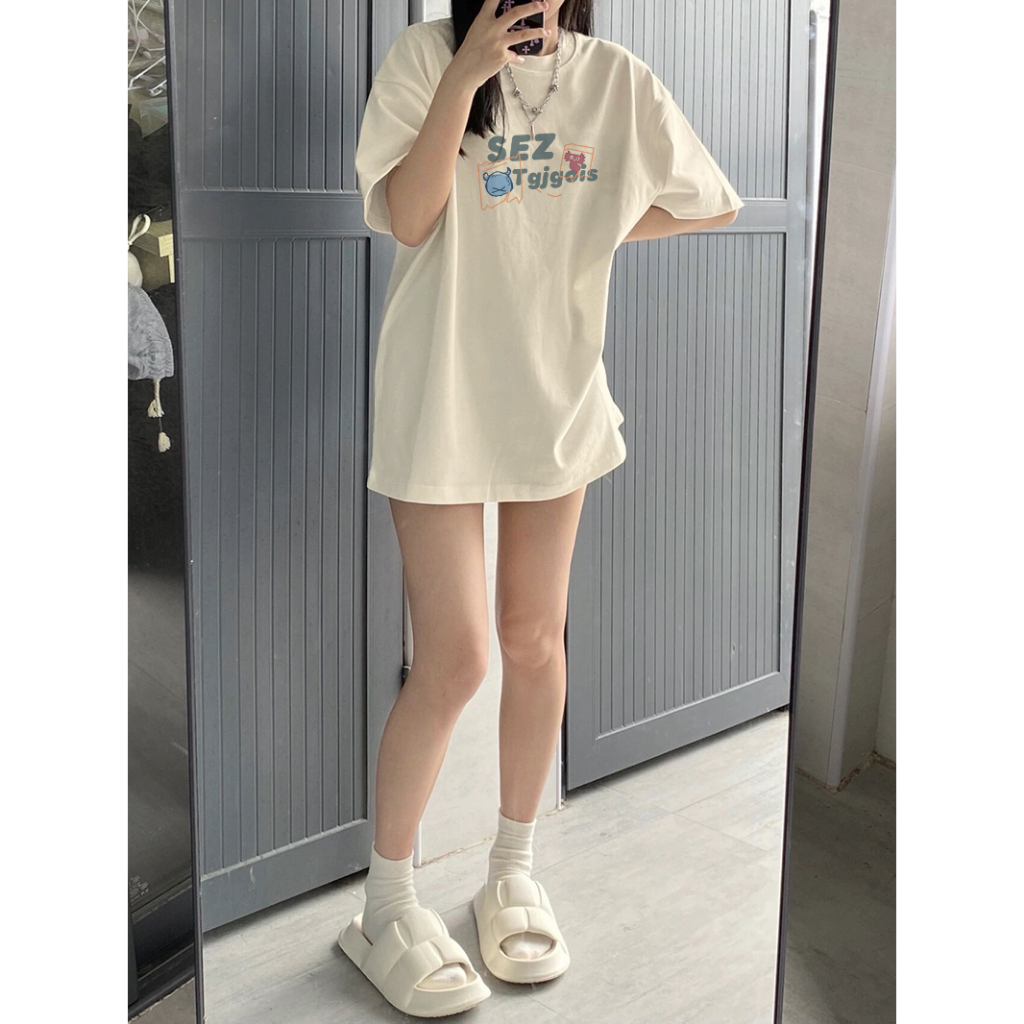 ihkke áo phông nữ form rộng áo thun unisex Áo Thun Cotton Tay Ngắn Dáng Rộng In Họa Tiết Anime Thời Trang Dành Cho Nữ