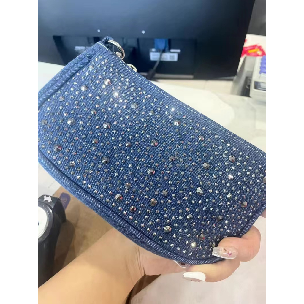 Túi Đeo Vai Denim Đính Đá Lấp Lánh Phong Cách Retro Mới 2023 Y2K