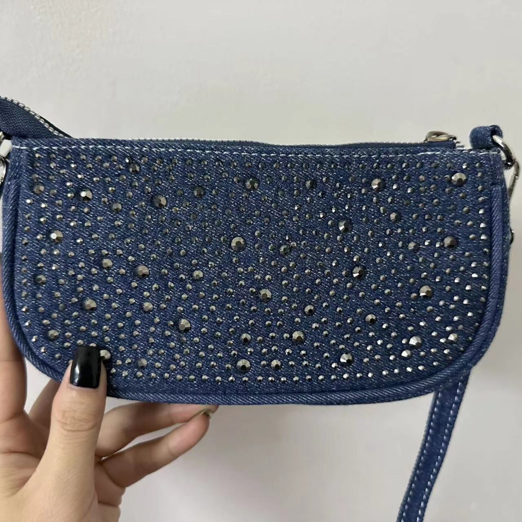 Túi Đeo Vai Denim Đính Đá Lấp Lánh Phong Cách Retro Mới 2023 Y2K