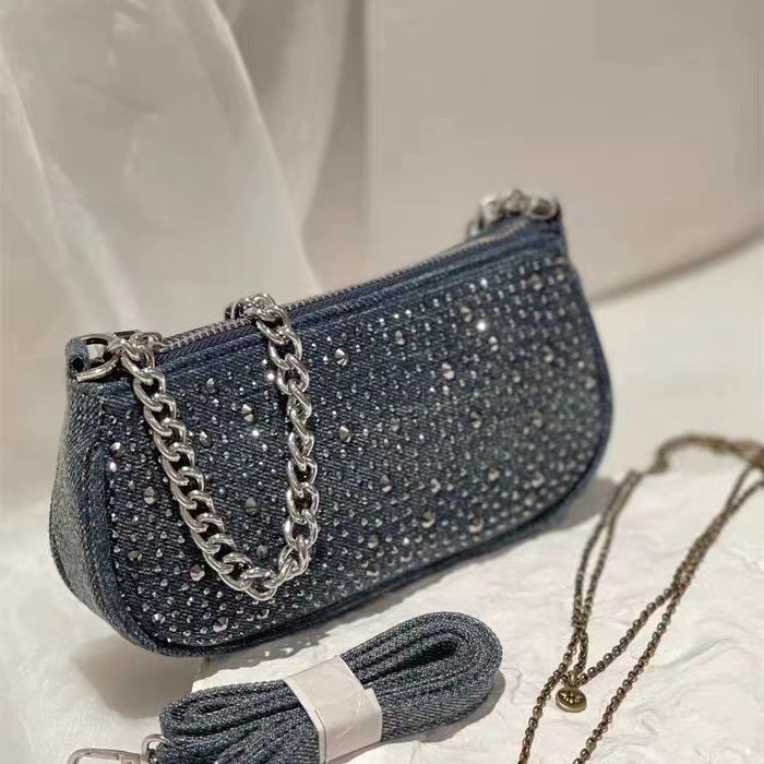 Túi Đeo Vai Denim Đính Đá Lấp Lánh Phong Cách Retro Mới 2023 Y2K