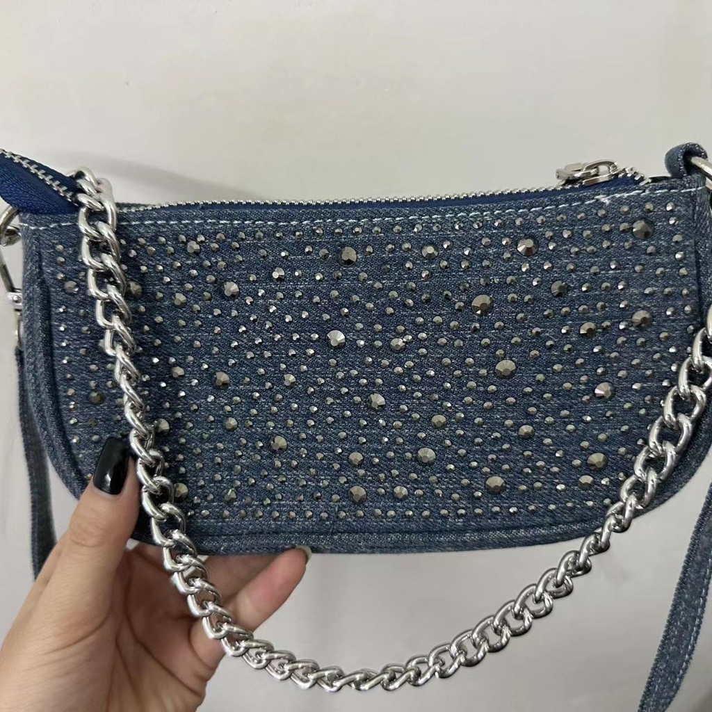 Túi Đeo Vai Denim Đính Đá Lấp Lánh Phong Cách Retro Mới 2023 Y2K