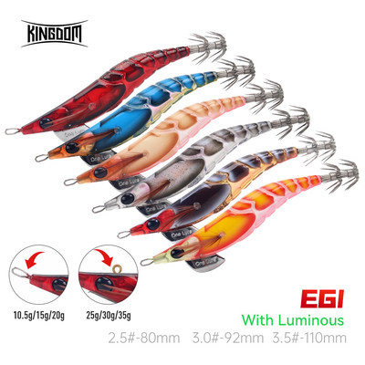 Mồi Câu Cá Kingdom EGI SHRIMPER 55mm / 70mm / 80mm / 92mm / 110mm 5.3g / 6.6g / 10.5g / 15g / 20g / 25g / 30g Mồi Mực Dẫn Eging Lure Chìm Mực Jig Mồi Tôm Dạ Quang Mực Wobbler