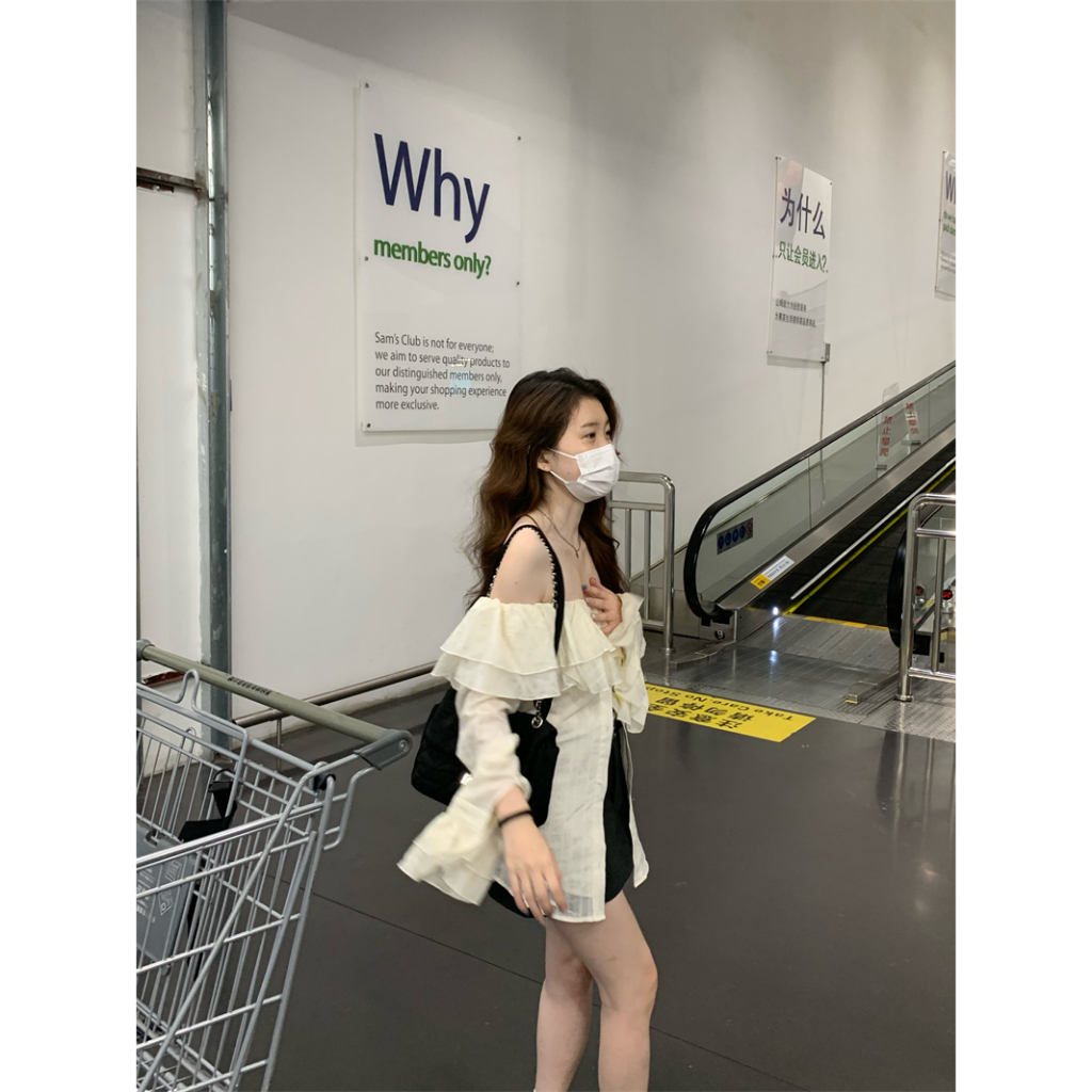 Xiaozhainv Áo Nữ Tay Dài Hở Vai Thời Trang Hàn Quốc