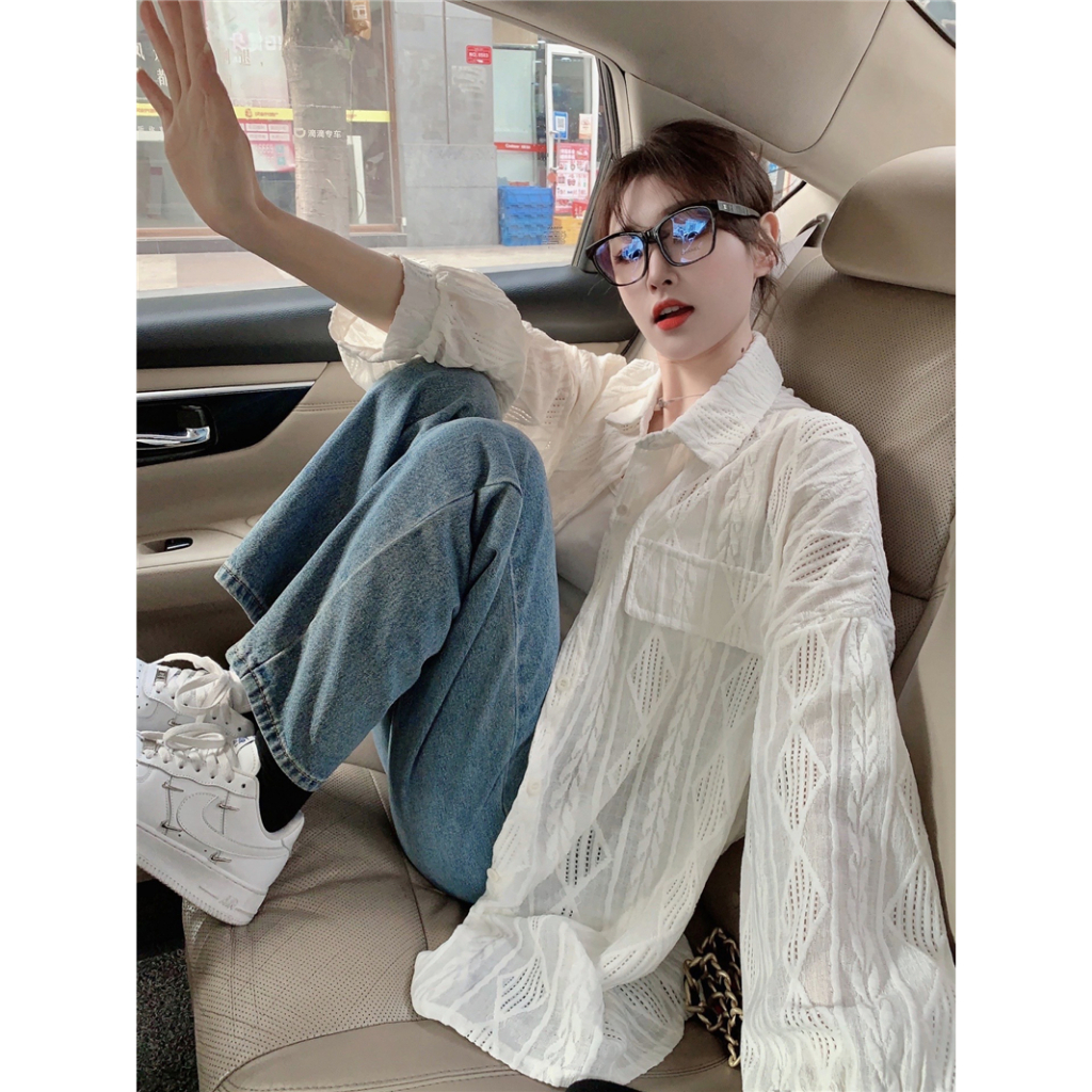 Áo Sơ Mi Dài Tay Chống Nắng Màu Trắng Thiết Kế Mới Thời Trang Mùa Hè Dành Cho Nữ
