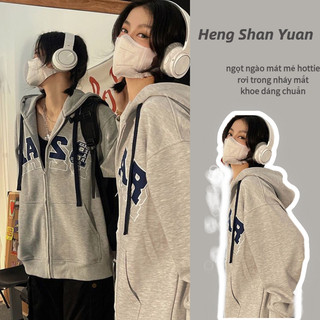 Áo Khoác Hoodie Dáng Rộng Phối Khóa Kéo Cá Tính Phong Cách retro Cho Bạn Gái