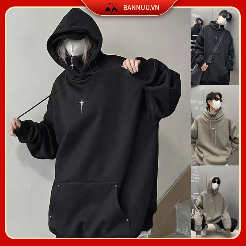 Áo Hoodie Cổ Cao Dáng Rộng Phối Khóa Kéo Thời Trang áo hoodie có dây kéo Retro Mỹ hoodie zip Nam Nữ