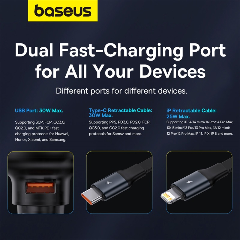 Củ Sạc Nhanh Baseus 2 Trong 1 30W PD 25W USB Tích Hợp Dây Cáp Cho Điện Thoại / Laptop