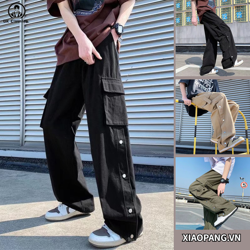 Quần ống rộng nam phong cách nhật bản dành phong cách hàn quốc fashion thời trang quần túi hộp nam unisex bigsize cargo pants nam hiphop cổ điển