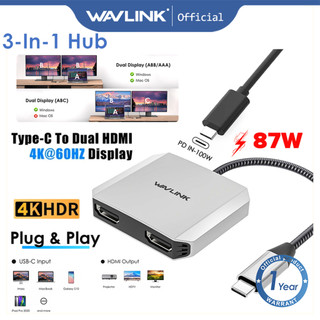  Wavlink Bộ Chuyển Đổi USB-C Sang Dual 4k HDMI MST Với Phích Cắm PD 87W Cho Windows M OS Linux 