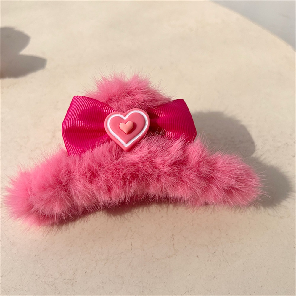 Kẹp Tóc Hình Nơ Bằng Lông Nhung Màu Hồng Dễ Thương Xinh Xắn Cho Búp Bê Barbie