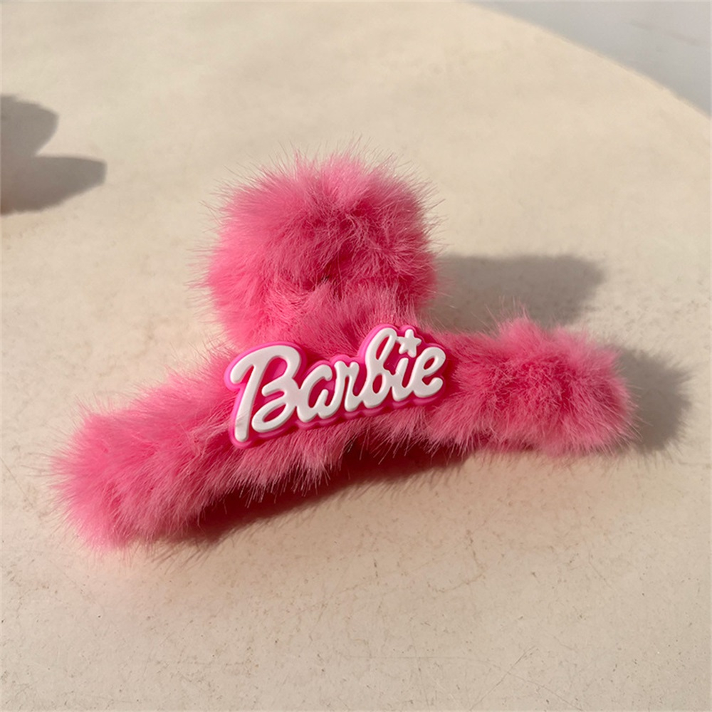 Kẹp Tóc Hình Nơ Bằng Lông Nhung Màu Hồng Dễ Thương Xinh Xắn Cho Búp Bê Barbie