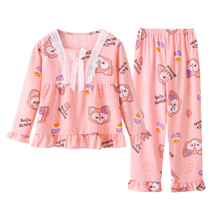 Bộ Đồ Ngủ Pijama Tay Dài Thoáng Khí Dễ Thương Cho Bé Gái