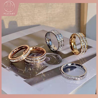  Nhẫn Thép Titan Đính Đá Zircon Sang Trọng Cho Cặp Đôi 