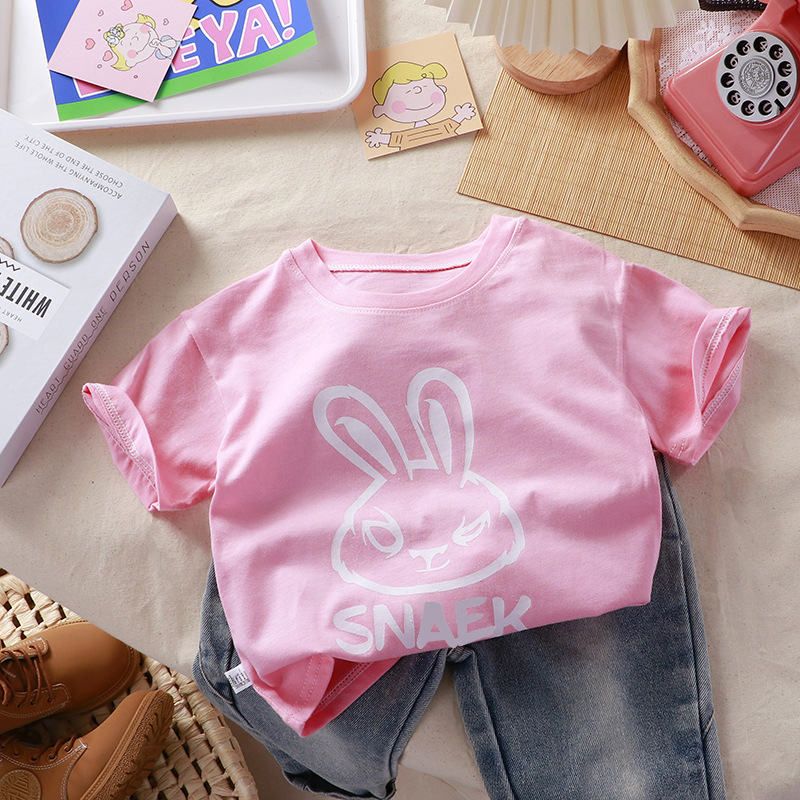 Áo thun ngắn tay cổ tròn màu kẹo dễ thương nhỏ tươi mát phong cách mùa hè cho trẻ em