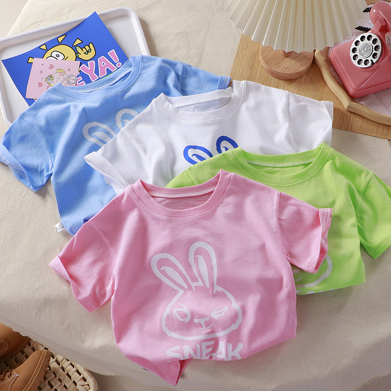 Áo thun ngắn tay cổ tròn màu kẹo dễ thương nhỏ tươi mát phong cách mùa hè cho trẻ em