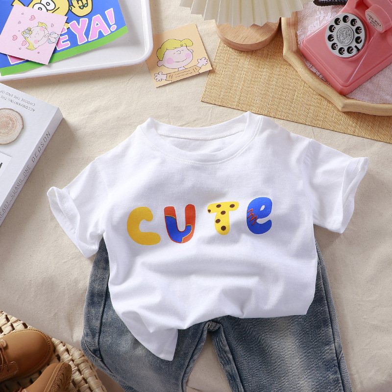 Áo thun ngắn tay cổ tròn màu kẹo dễ thương nhỏ tươi mát phong cách mùa hè cho trẻ em