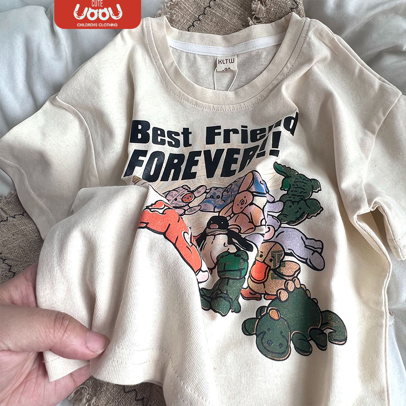 Sun baby Áo Thun Ngắn Tay Cổ Tròn Họa Tiết Hoạt Hình Thời Trang Mùa Hè Hàn Quốc Cho Trẻ Em