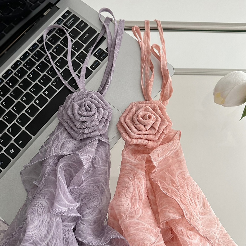 Áo Croptop Chất Chiffon Hoạ Tiết Hoa 3D Thiết Kế Hở Lưng Quyến Rũ Cho Nữ