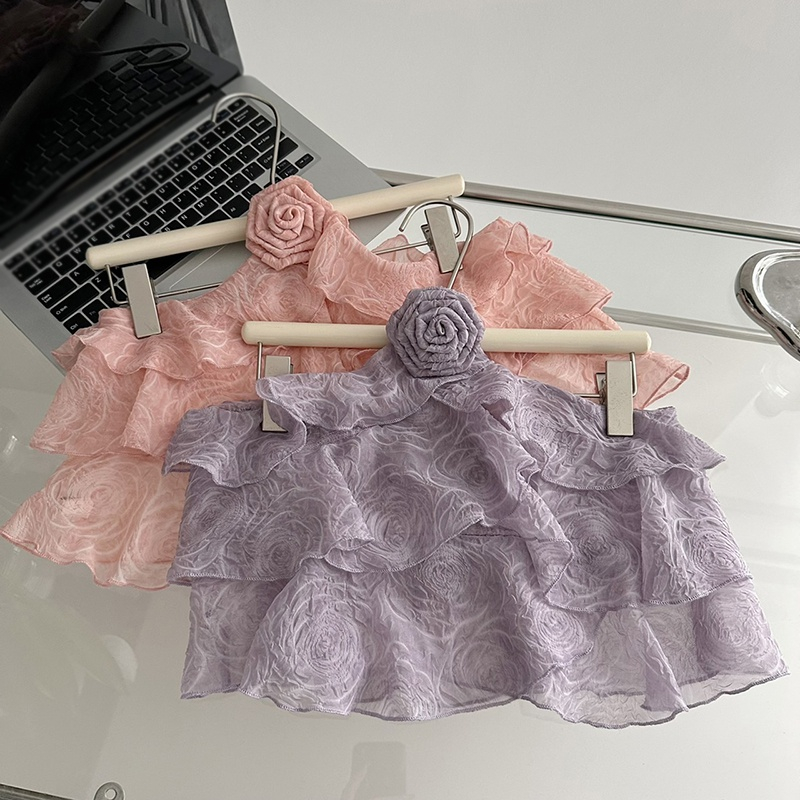 Áo Croptop Chất Chiffon Hoạ Tiết Hoa 3D Thiết Kế Hở Lưng Quyến Rũ Cho Nữ