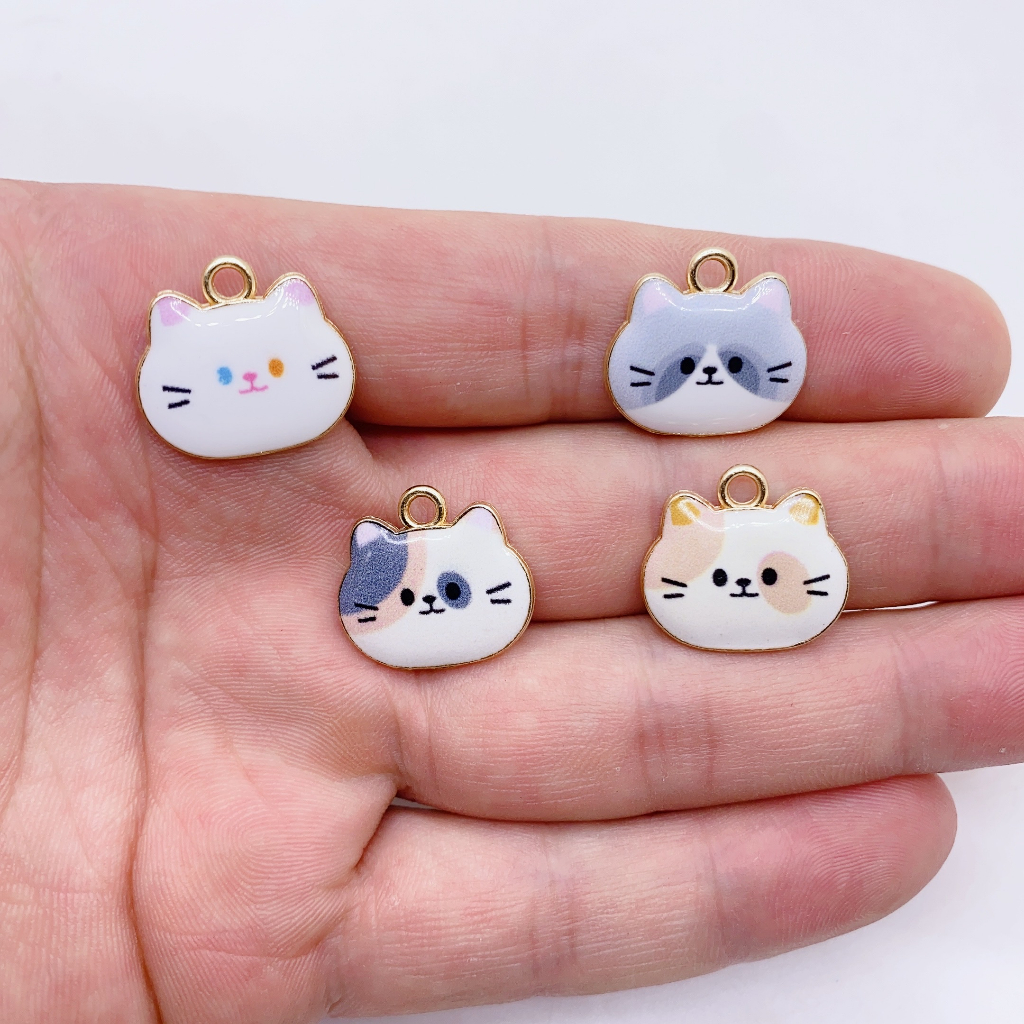 Set 4 Mặt Vòng cổ Hình Mèo Hoạt Hình Nhiều Màu Sắc Dễ Thương