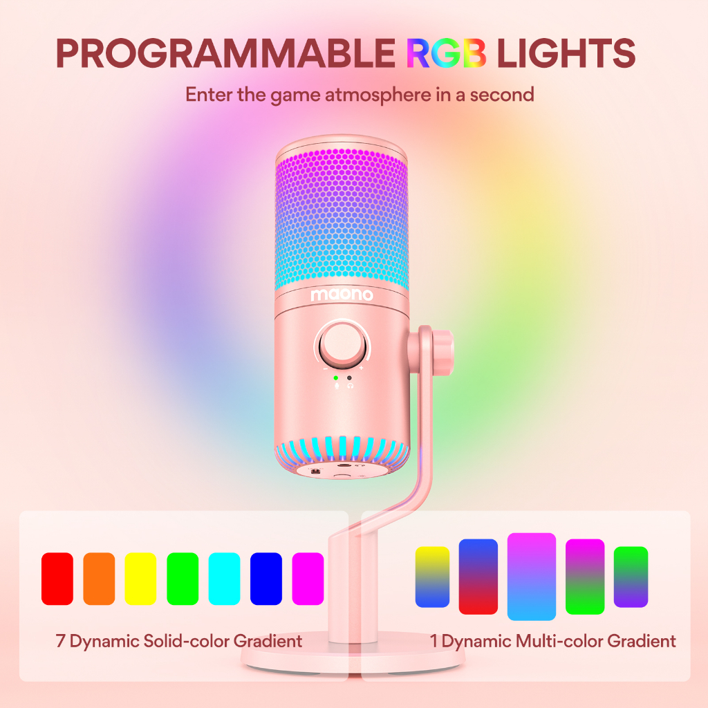 [Mã CBELTO giảm 12% đơn 500K] Micro Thu Âm MAONO DM30 RGB hồng USB Hồng Microphone RGB Cho livestream PC Điện Thoại