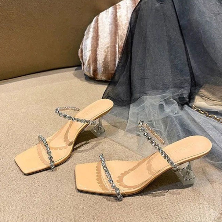 Hong Kong Premium shoes❥Giày Cao Gót Quai Trong Suốt Đính Đá Thời Trang Pháp Sang Trọng Dành Cho Nữ