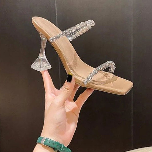 Hong Kong Premium shoes❥Giày Cao Gót Quai Trong Suốt Đính Đá Thời Trang Pháp Sang Trọng Dành Cho Nữ