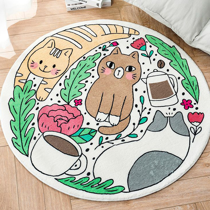 Thảm Tròn Lót Sàn Phòng Ngủ In Hoạt Hình Dễ Thương