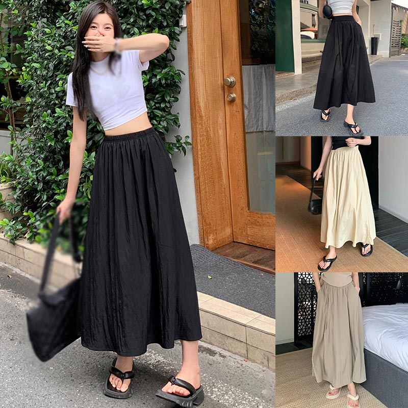 Chân VáY Chữ A Lưng Cao Co DãN, MàU SắC Đơn GiảN